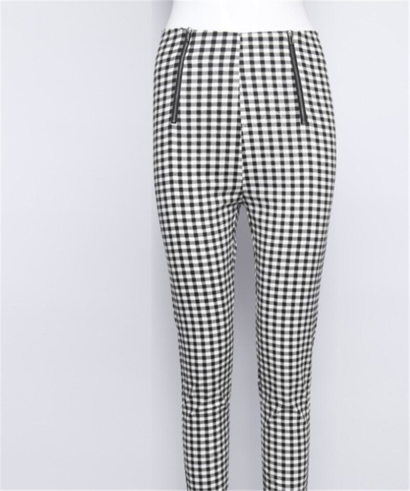 Gray White Plaid Pants High waist slim Workplace Women Side Stripe ...